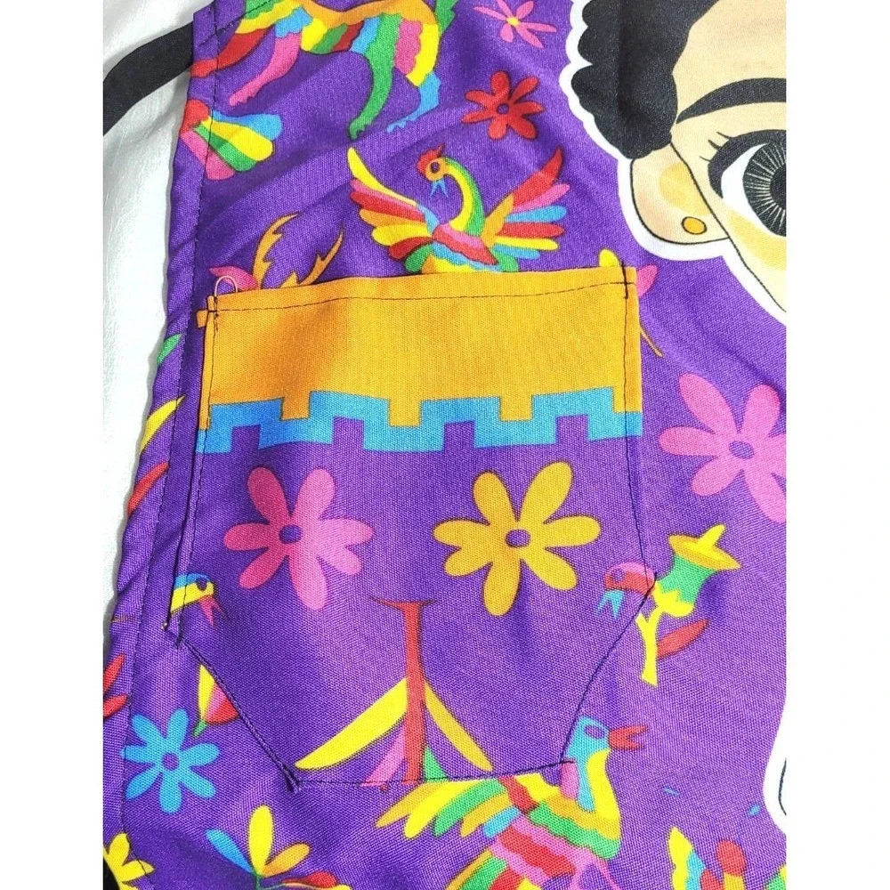 Mandil Mexican Frida Cartoon Character Otomi Cotton Apron w/ Pocket Pattern #2‎